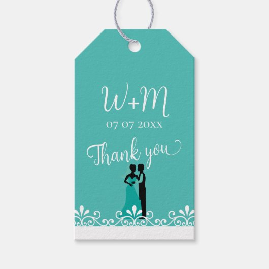 Bride Groom Blauwgroen White Elegant Wedding Dank  Cadeaulabel (Voorkant)