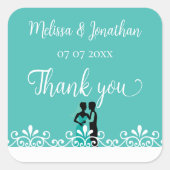 Bride Groom Blauwgroen White Elegant Wedding Dank  Vierkante Sticker (Voorkant)