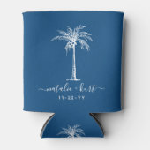 Bride Groom Blue White Palm Tree Aangepast huwelij Blikjeskoeler (Voorkant)