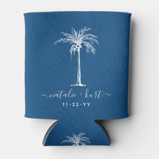 Bride Groom Blue White Palm Tree Aangepast huwelij Blikjeskoeler (Voorkant)