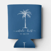 Bride Groom Blue White Palm Tree Aangepast huwelij Blikjeskoeler (Achterkant)
