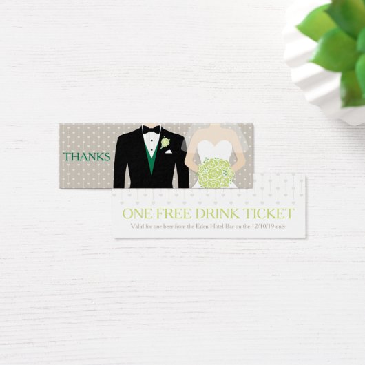 Bride groom bruiloft gratis drink bon green mini visitekaartjes (Bureau)