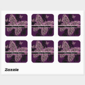 Bride Groom Butterflies Swirl Paars Black White Vierkante Sticker (Vel)