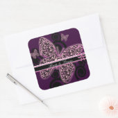Bride Groom Butterflies Swirl Paars Black White Vierkante Sticker (Envelop)