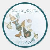 Bride & Groom Butterflies Swirls Deep Blauwgroen Ronde Sticker (Voorkant)