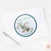 Bride & Groom Butterflies Swirls Deep Blauwgroen Ronde Sticker (Envelop)