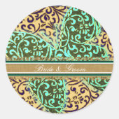 Bride & Groom Butterflies Swirls Green Black White Ronde Sticker (Voorkant)