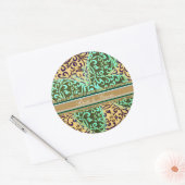 Bride & Groom Butterflies Swirls Green Black White Ronde Sticker (Envelop)