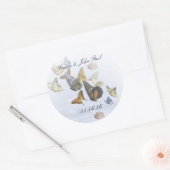 Bride & Groom Butterflies Swirls Navy & Yellow Ronde Sticker (Envelop)