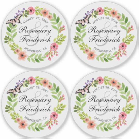 Bride & Groom Butterfly Wreats Plastic Sticker (Voorkant)