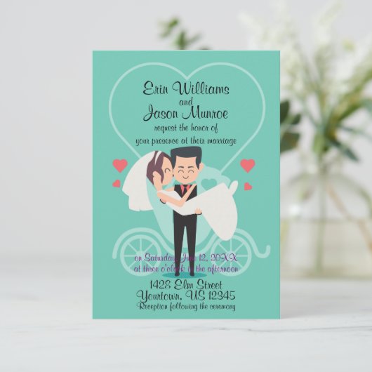 Bride Groom Carriage Heart Weddenschap Kaart (Staand voorkant)