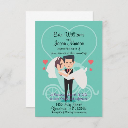 Bride Groom Carriage Heart Weddenschap Kaart (Voorkant / Achterkant)