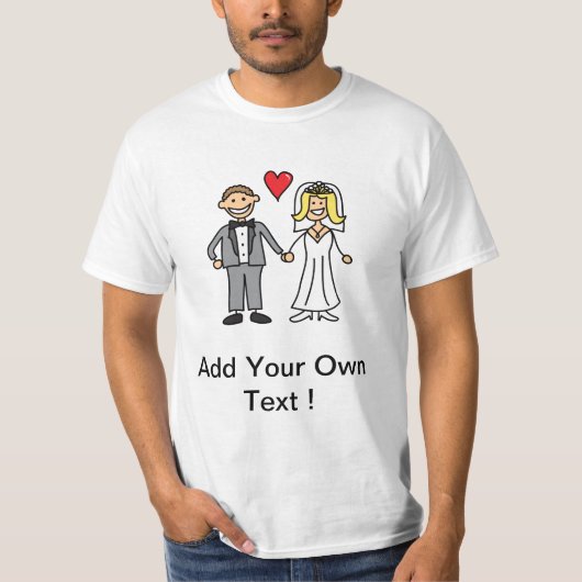 Bride & Groom Cartoon - voeg uw eigen bericht toe T-shirt (Voorkant)