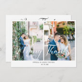 Bride & Groom Chic 2 Photos Collage Hand Lettered Bedankkaart (Voorkant / Achterkant)