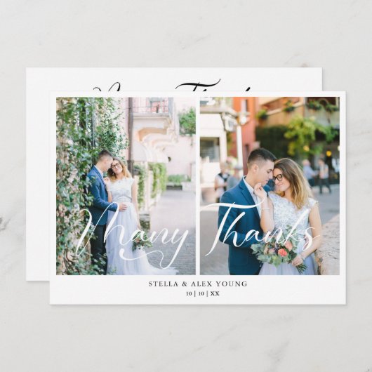 Bride & Groom Chic 2 Photos Collage Hand Lettered Bedankkaart (Voorkant / Achterkant)