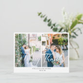 Bride & Groom Chic 2 Photos Collage Hand Lettered Bedankkaart (Staand voorkant)