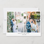 Bride & Groom Chic 2 Photos Collage Hand Lettered Bedankkaart (Voorkant)