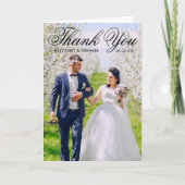 Bride & Groom Elegant Script Weduwfoto Vold Bedankkaart (Voorkant)