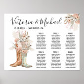 Bride & Groom Floral Boots Cowboy Seating Chart Poster (Voorkant)