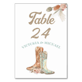 Bride & Groom Floral Boots Cowboy Table Numbers Kaart