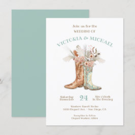 Bride & Groom Floral Boots Cowboy Western bruiloft Kaart
