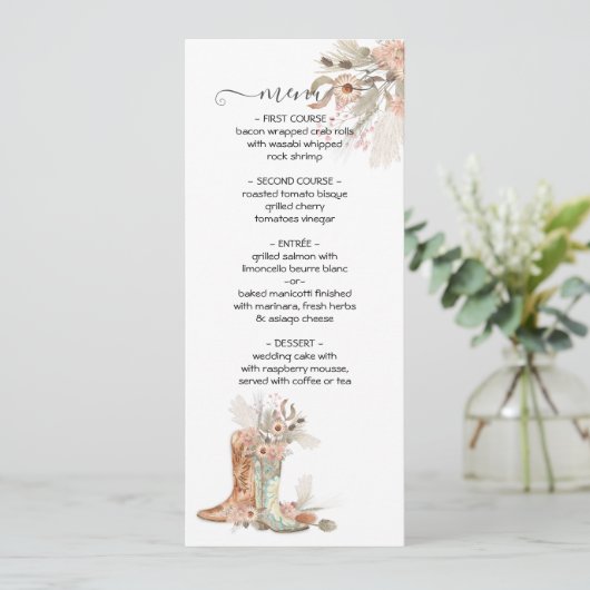 Bride & Groom Floral Boots Cowboy Western Menu (Staand voorkant)
