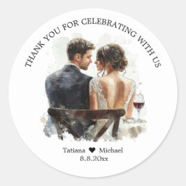 bride & groom illustration thank you wedding ronde sticker
