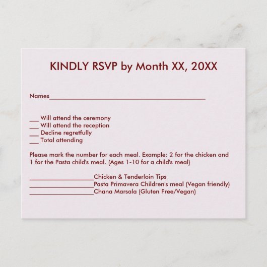 Bride & Groom in Sunset RSVP Menu Postcard (Voorkant)