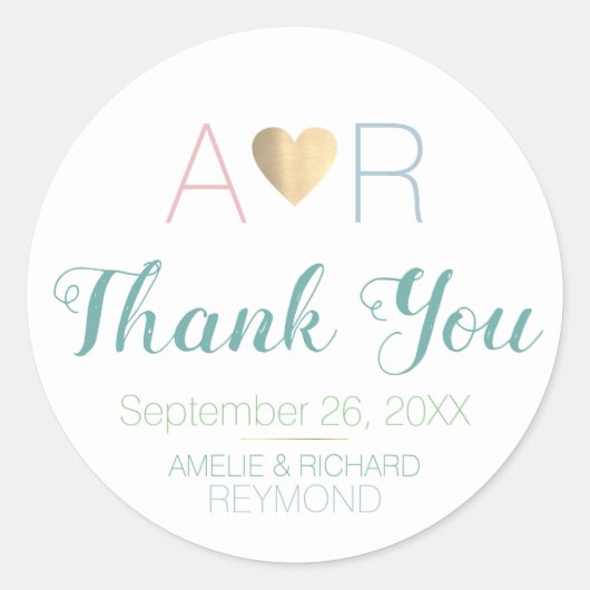bride groom love monogram wedding THANK YOU Ronde Sticker (Voorkant)