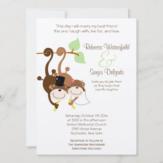Bride/Groom Monkeys Offbeat Wedding Invitation Kaart (Voorkant)