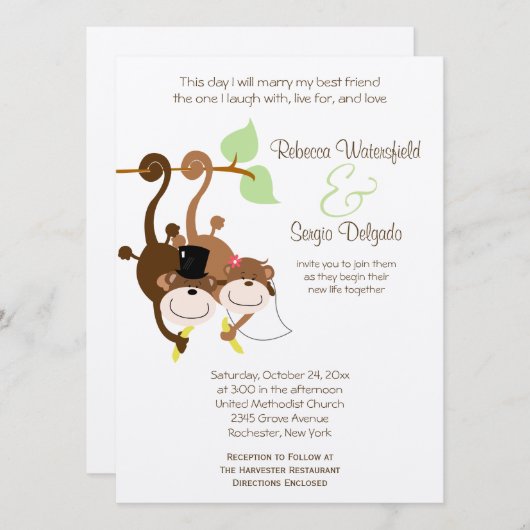 Bride/Groom Monkeys Offbeat Wedding Invitation Kaart (Voorkant / Achterkant)