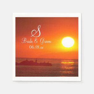 Bride Groom Monogram Date Beach Wedding Sunset Nap Servet