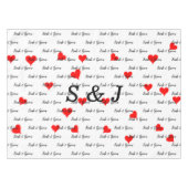 Bride Groom Monogram Typografie Red Hearts Tafelkleed (Voorkant (Horizontaal))