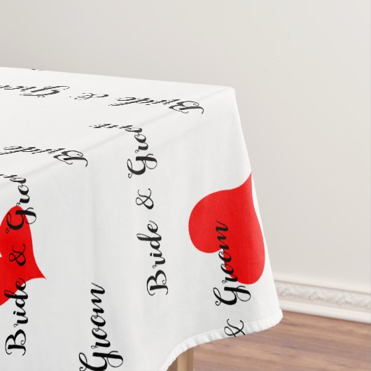 Bride Groom Monogram Typografie Red Hearts Tafelkleed (Voorbeeld)