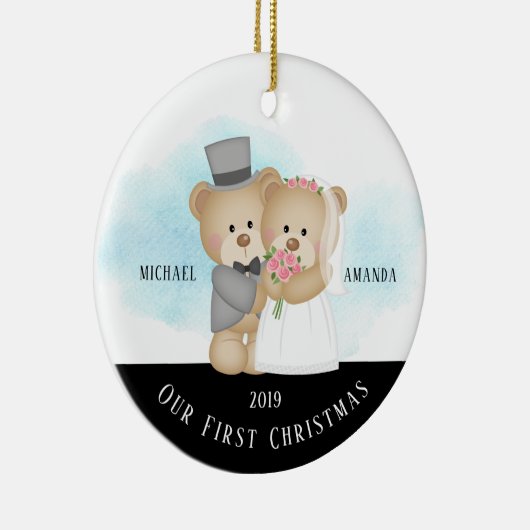 Bride & Groom ons eerste kerstfeest Keramisch Ornament (Rechts)