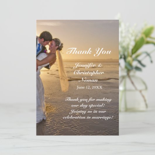 Bride & Groom op Sunset Beach Hartelijk dank Kaart (Staand voorkant)