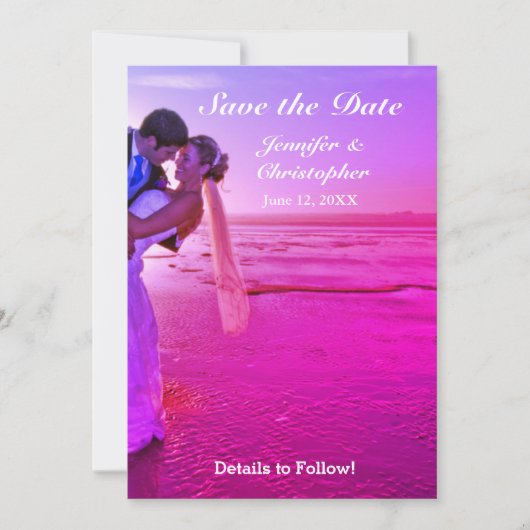 Bride & Groom Paarse Zonnestrand sparen de Datum Save The Date (Voorkant)