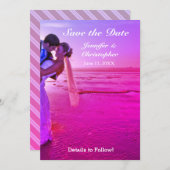 Bride & Groom Paarse Zonnestrand sparen de Datum Save The Date (Voorkant / Achterkant)