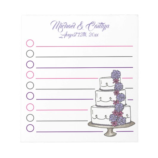 Bride Groom Personalized Floral Cake Wedding Favor Notitieblok (Voorkant)