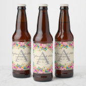 Bride Groom Pink Blue Yellow Wildbloemen Cream Bier Etiket (Flessen)
