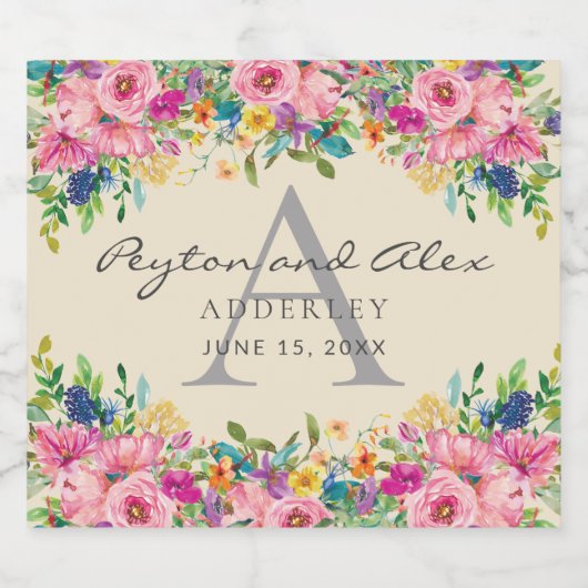 Bride Groom Pink Blue Yellow Wildbloemen Cream Bier Etiket (Enkel label)