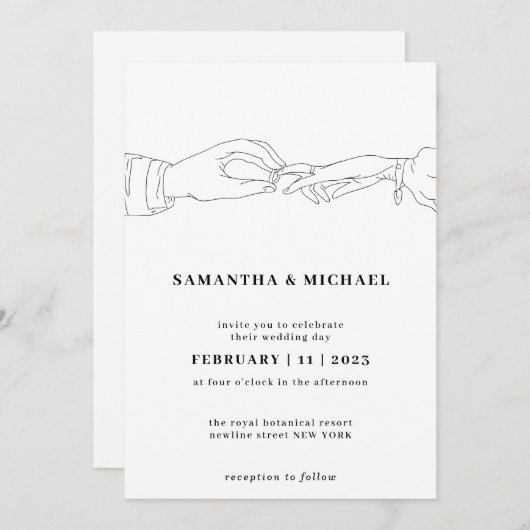 Bride Groom Ring White Clear Simple Sketch Kaart (Voorkant / Achterkant)