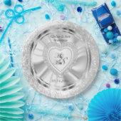 Bride & Groom Satin en Silver Wedding Papieren Bordje (Feest)