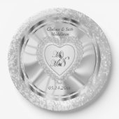 Bride & Groom Satin en Silver Wedding Papieren Bordje (Voorkant)