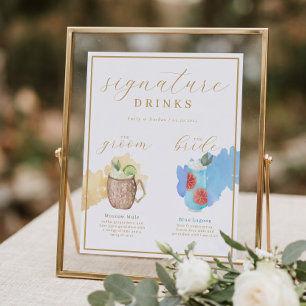 Bride & Groom Signature Drink Waterverf Cocktail Poster