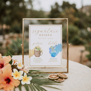 Bride & Groom Signature Drink Waterverf Cocktail Poster
