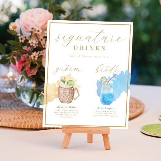 Bride & Groom Signature Drink Waterverf Cocktail Poster