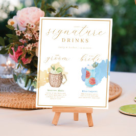 Bride & Groom Signature Drink Waterverf Cocktail Poster