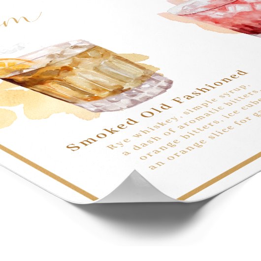 Bride & Groom Signature Drink Waterverf Cocktail Poster (Hoek)