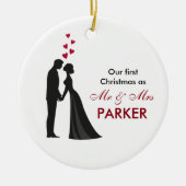 Bride groom silhouette kerstboomversiering keramisch ornament (Voorkant)